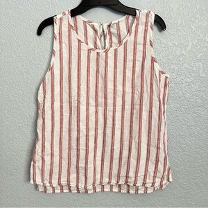 Caslon Striped Linen Tank Top S Boho Lightweight Sleeveless Summer